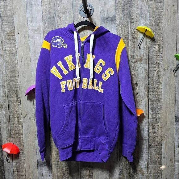 Minnesota Vikings NFL Vintage Purple and Yellow Full Zip Hoodie Jacket - Picture 1 of 5